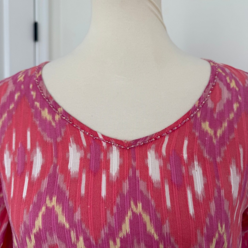 April Cornell Ikat Pattern Beaded Neckline Tunic Top Women's XS - Picture 2 of 10